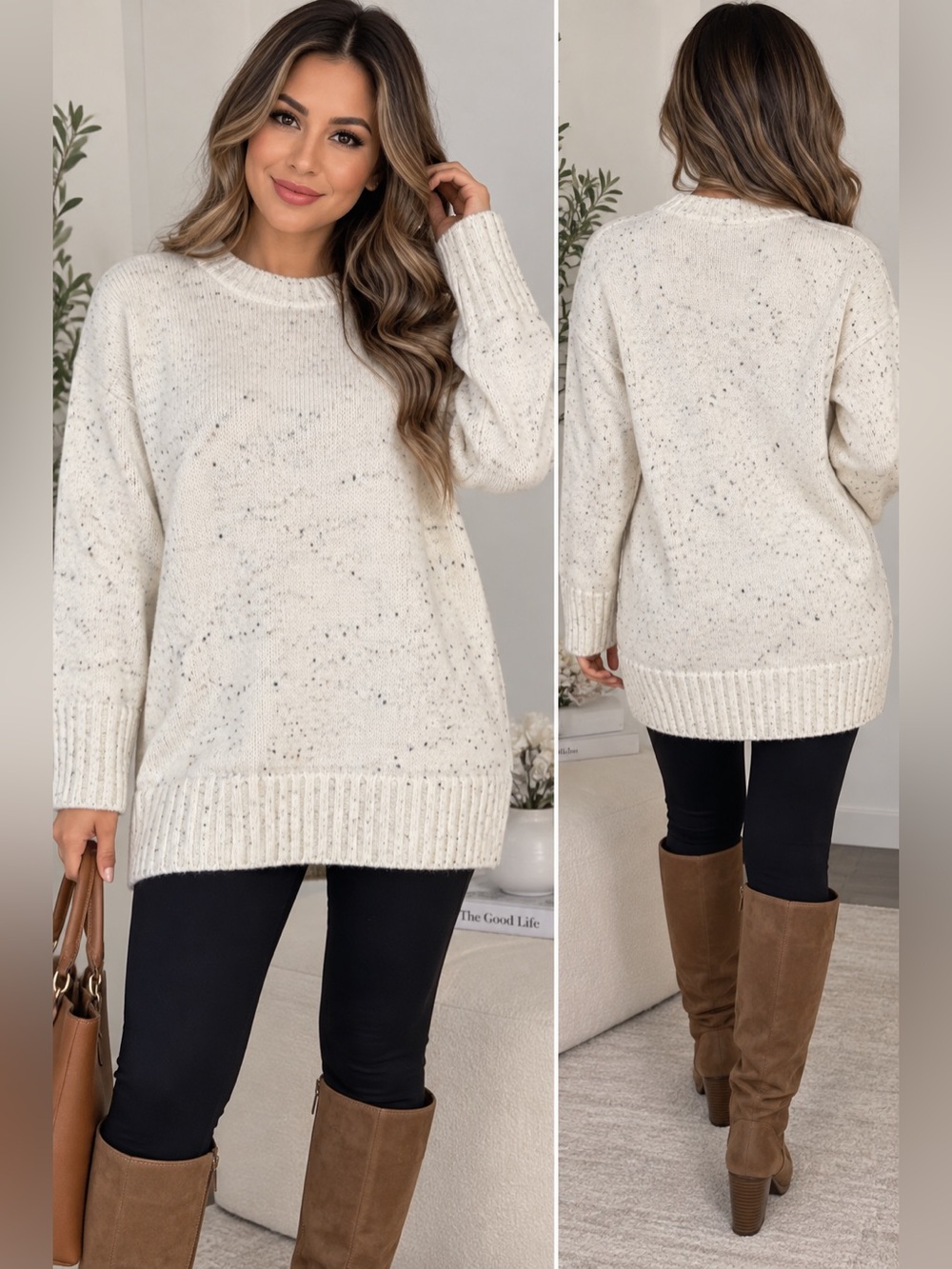 And Now This Ivory Speckle Tunic Sweater XL NWT Cozy Knit